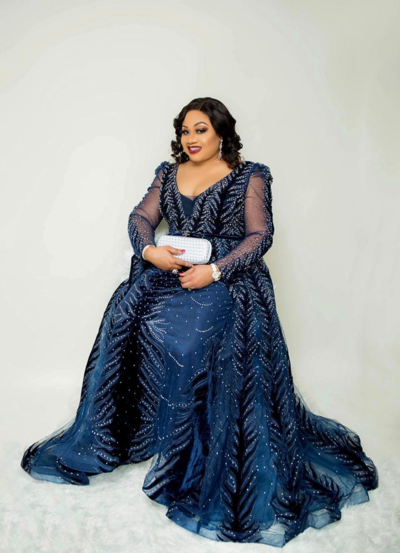 Customized Mermaid v-neck crystals maxi dress