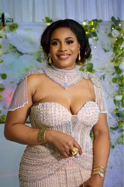 crystal and pearl embellishments dress