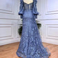 Lace Beaded Ballon Sleeve Dress