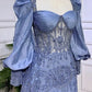 Lace Beaded Ballon Sleeve Dress