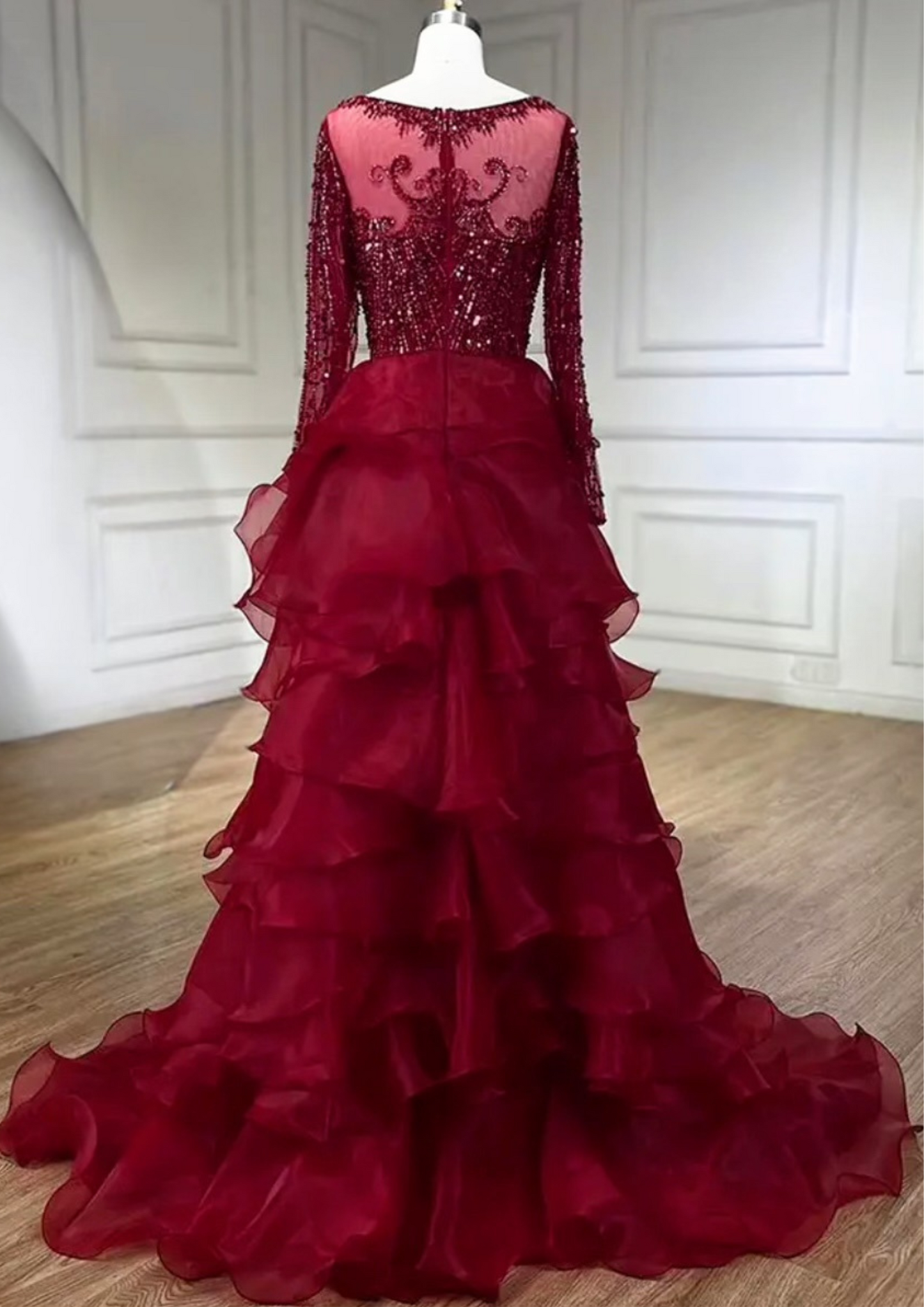 Long Sleeve Red Sequin Prom Occasional Dress dressupaccessories