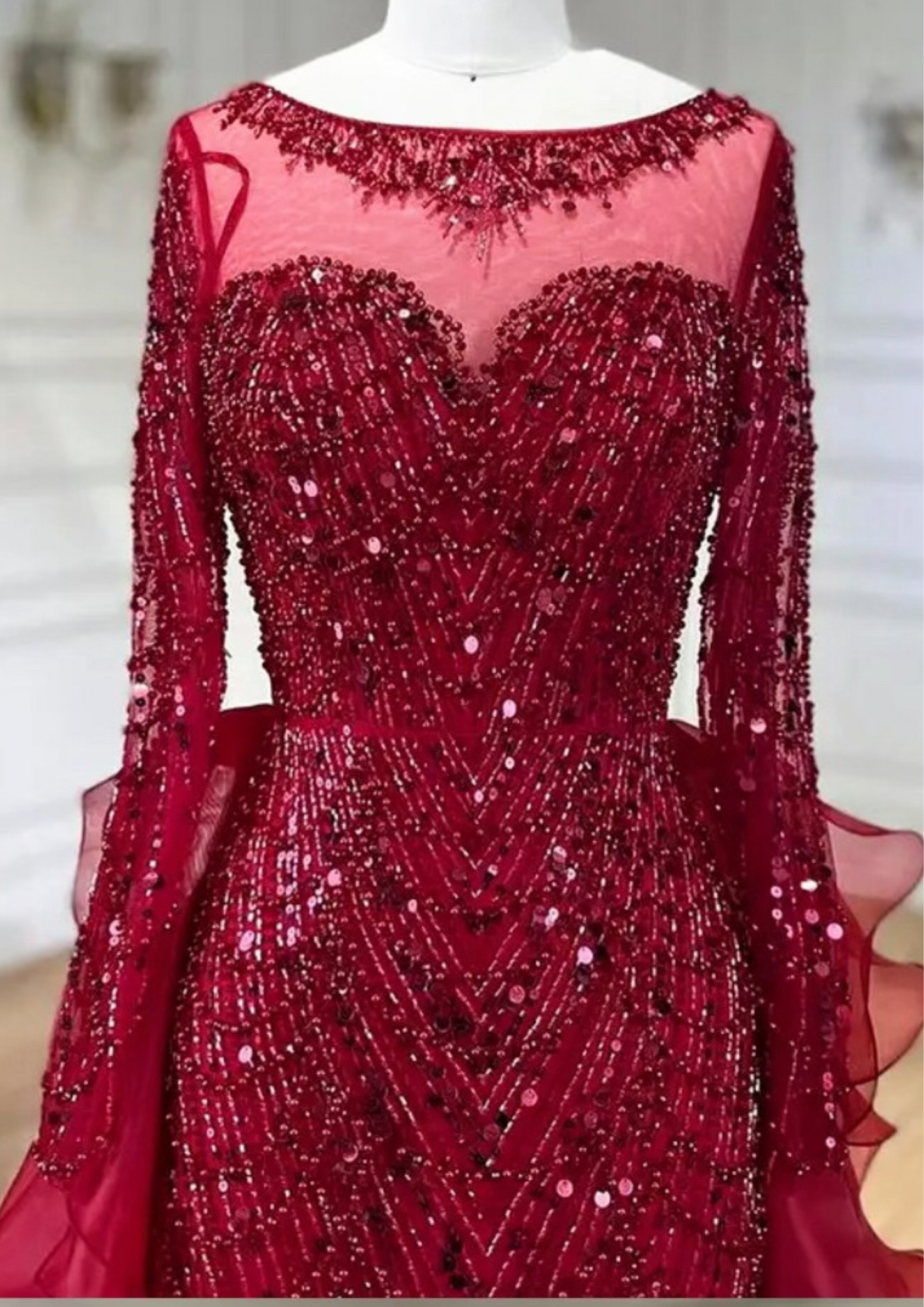 Long Sleeve Red Sequin Prom Occasional Dress dressupaccessories