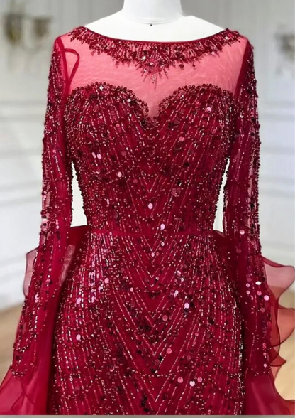 Long Sleeve Red Sequin Prom Occasional Dress