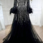 Luxury Feathers Black Dubai Evening Dress