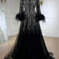Luxury Feathers Black Dubai Evening Dress