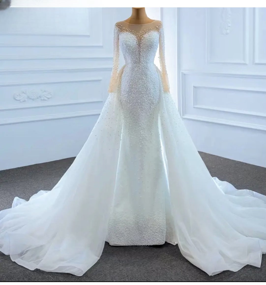 Mesh beaded sleeve wedding Dress dressupaccessories