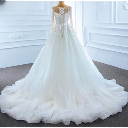 Mesh beaded sleeve wedding Dress