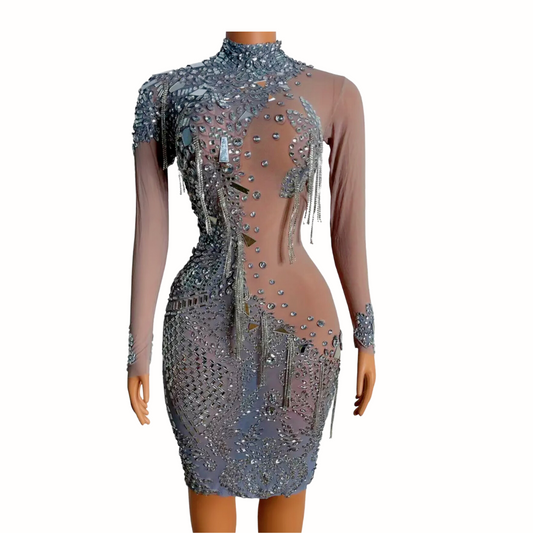 Mirror Silver Rhinestone Dress dressupaccessories