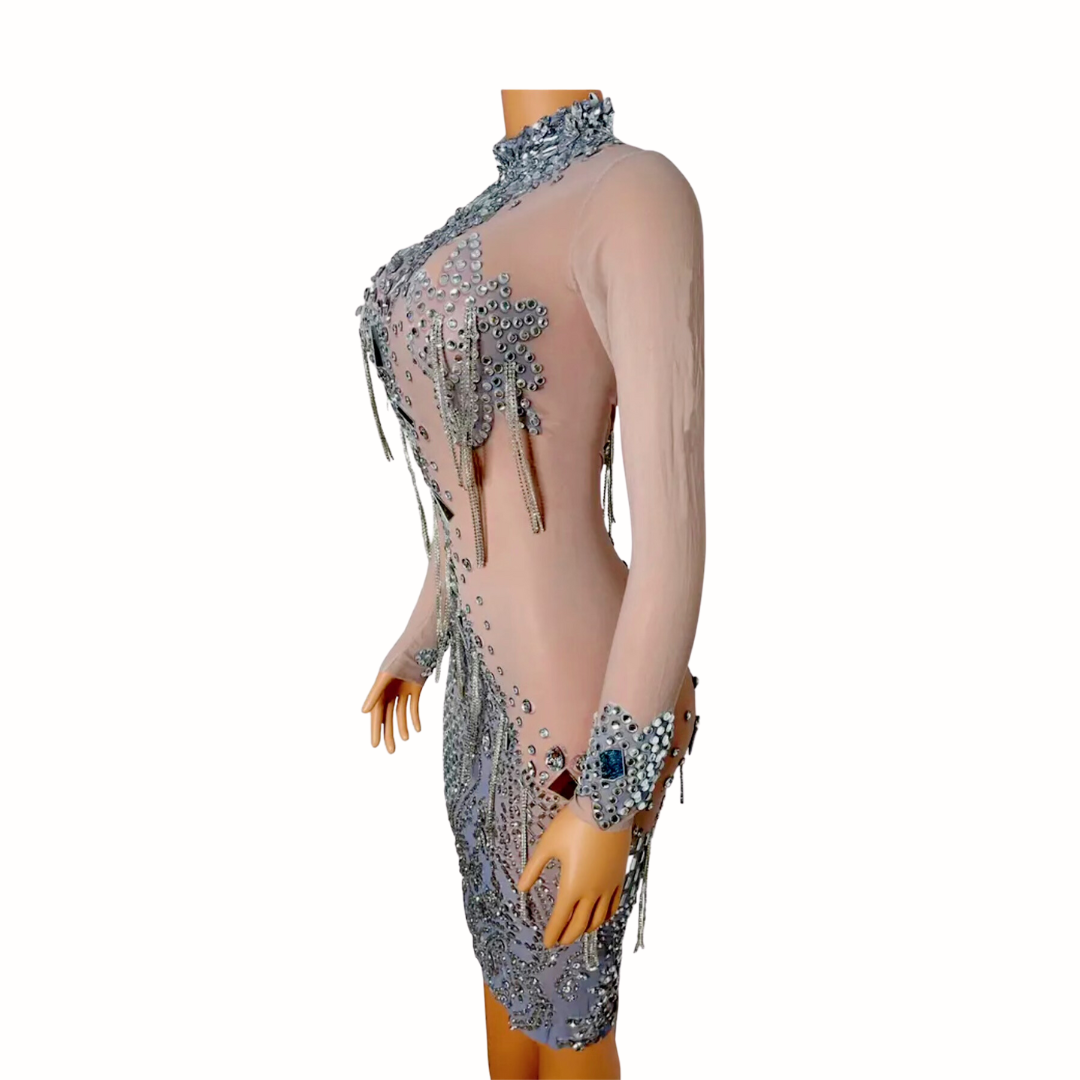 Mirror Silver Rhinestone Dress dressupaccessories