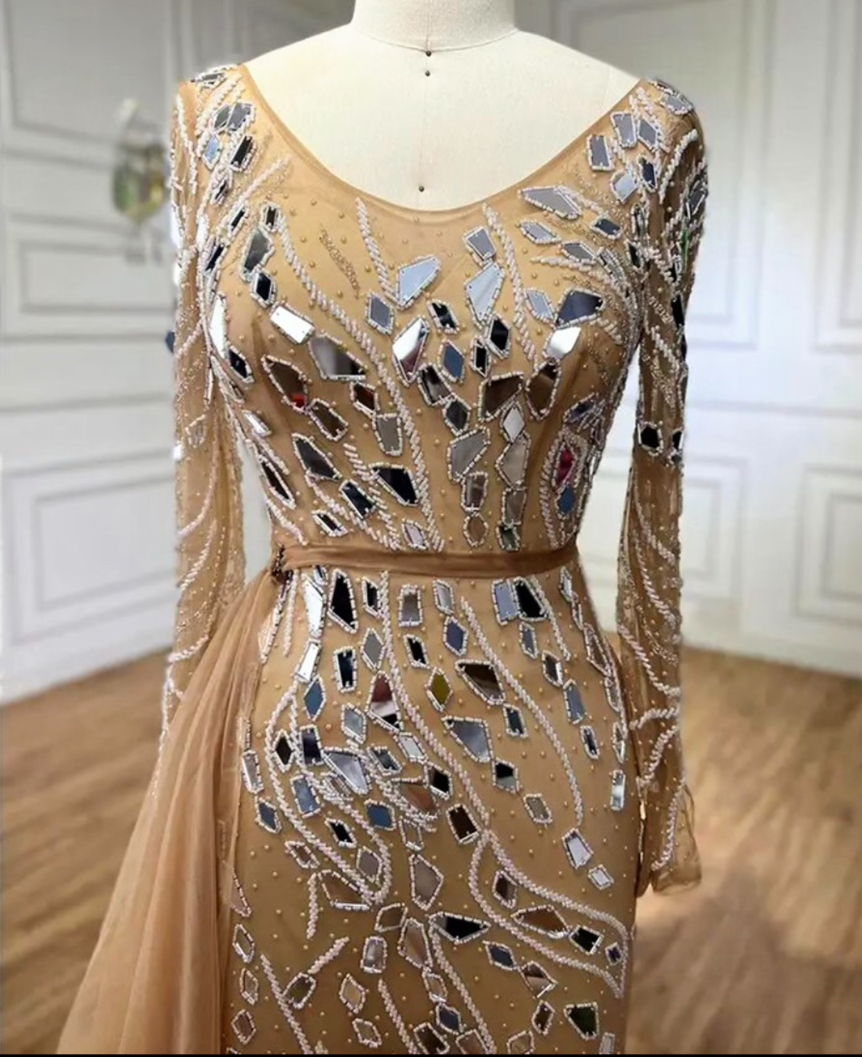 Nude Beaded Stone Designed Dress dressupaccessories