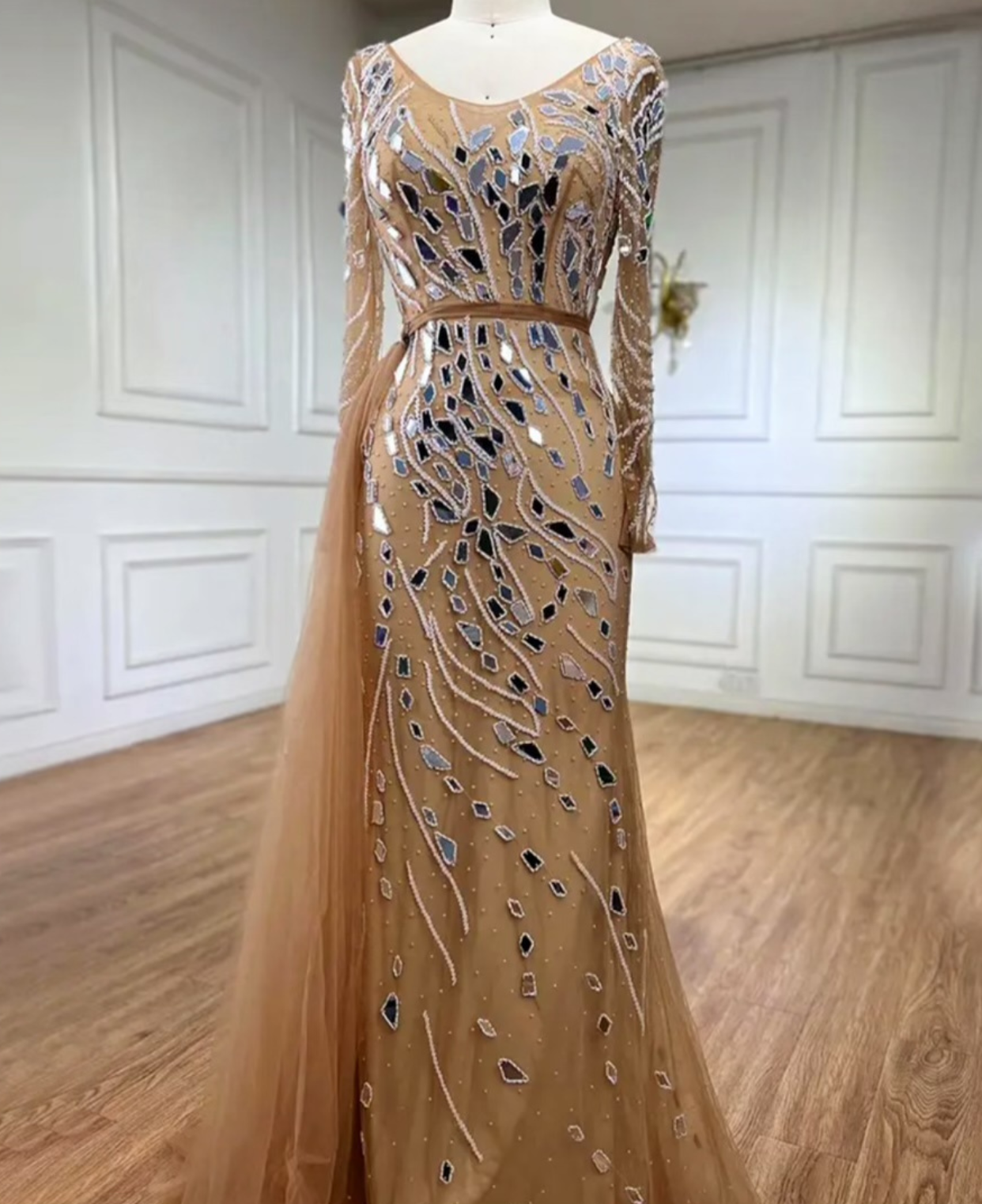 Nude Beaded Stone Designed Dress dressupaccessories