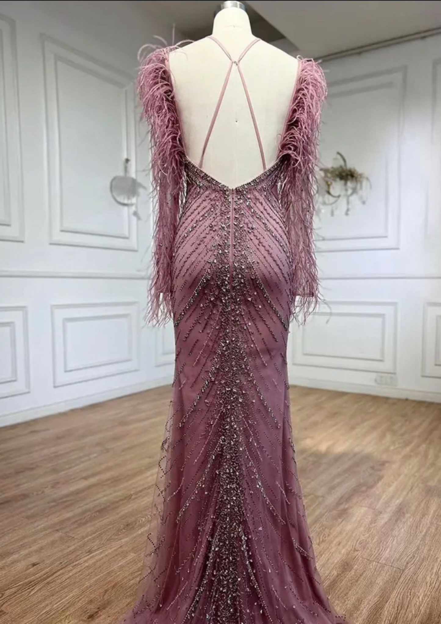 Pink  Emberllished Feather Sleeve dressupaccessories