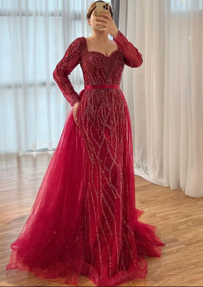 Red Embellished Evening Dress