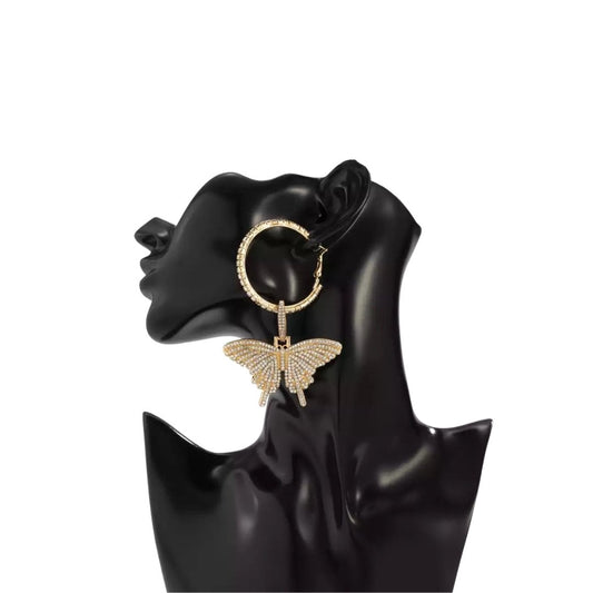 Rhinestone Big Butterfly Pendant Hoop Earrings dressupaccessories