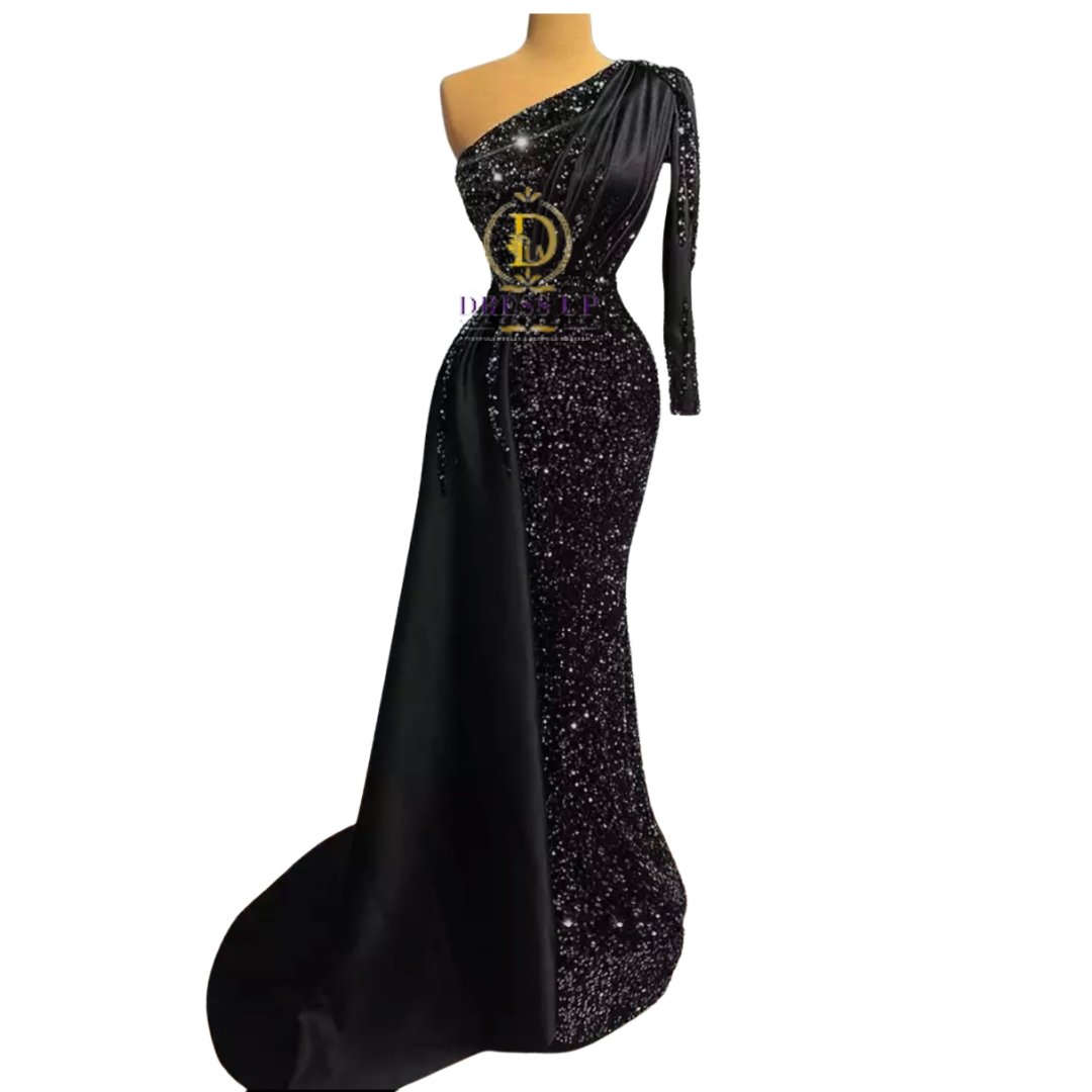 Sequin Velvet One Shoulder Party Dress dressupaccessories