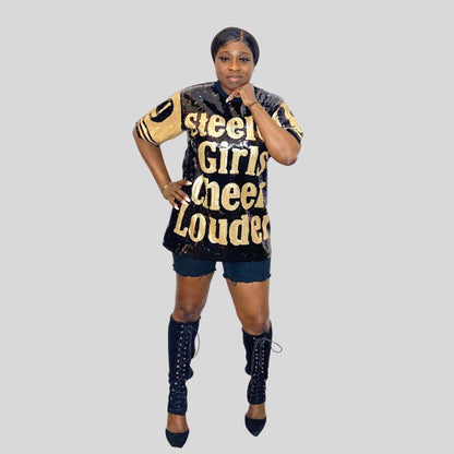 Sequin printed long top