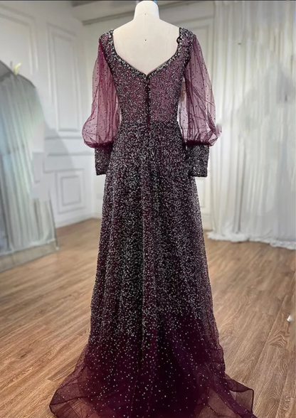 Silver Stone Wine Mesh Sleeve Dress