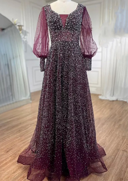 Silver Stone Wine Mesh Sleeve Dress