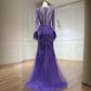 Sleeve feathers see though beaded dress