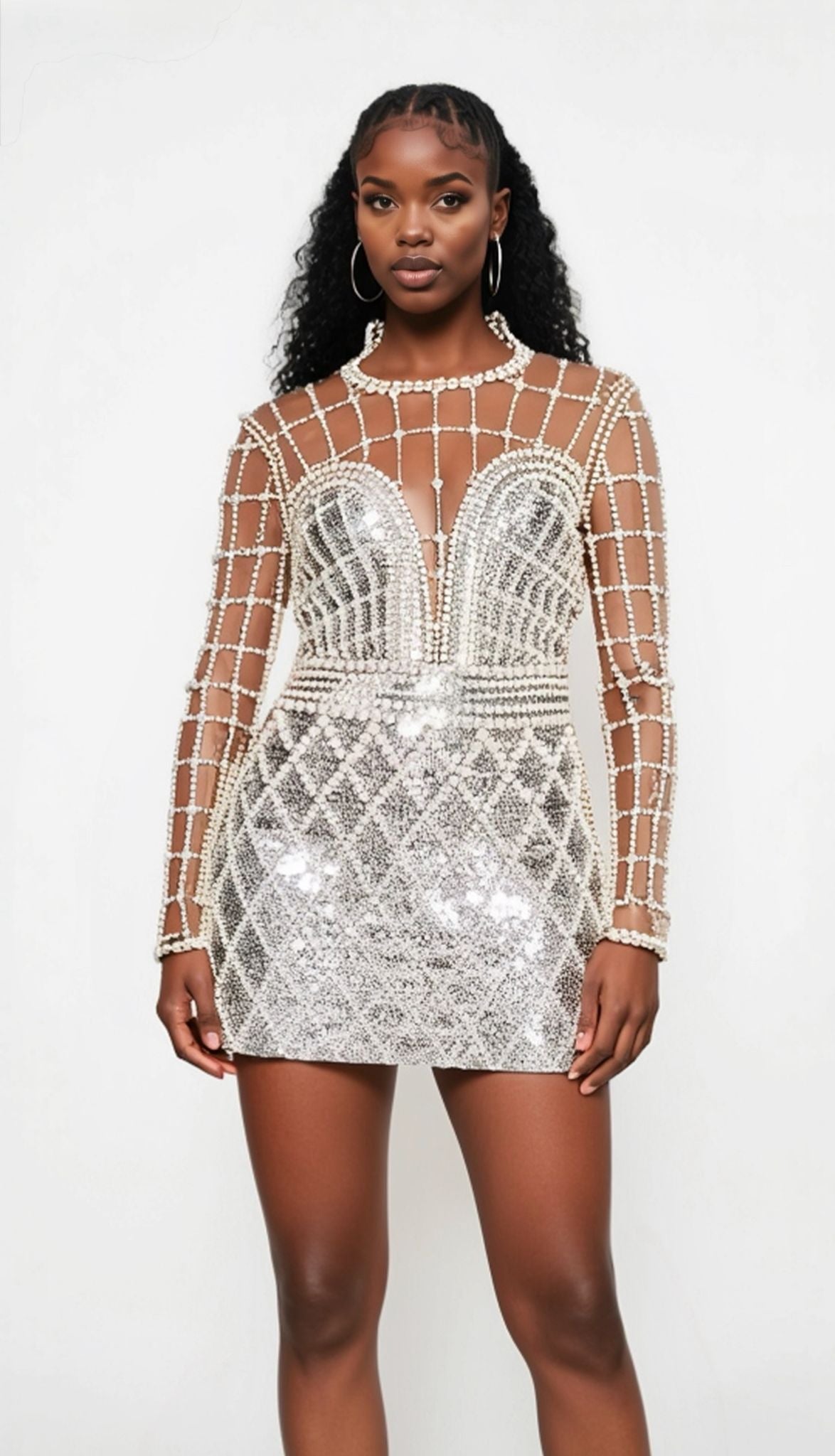 Sliver Pearl Mesh Dress