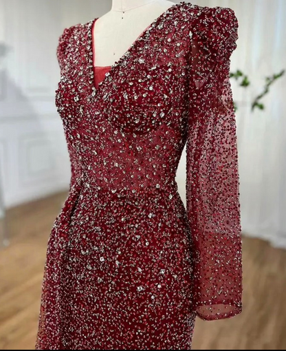 Wine Crystal Diamond Stone Party Dress