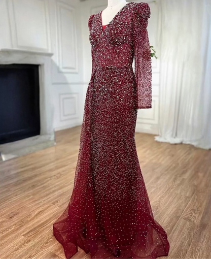 Wine Crystal Diamond Stone Party Dress