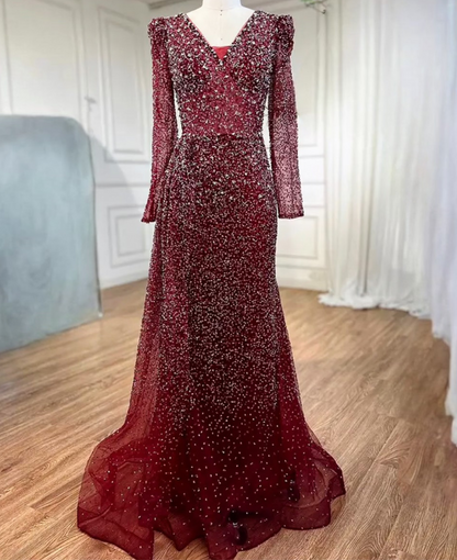 Wine Crystal Diamond Stone Party Dress