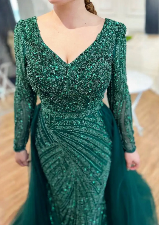 Women's Emerald Shiny Bright Evening Dress