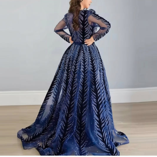 Customized Mermaid v-neck crystals maxi dress