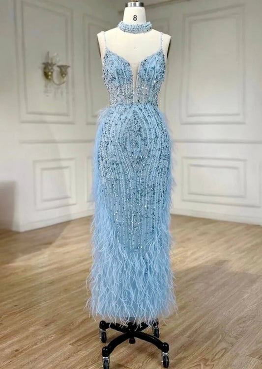 Aurelia Luxury Feathers Beading Formal/Evening Dress - dressupaccessories