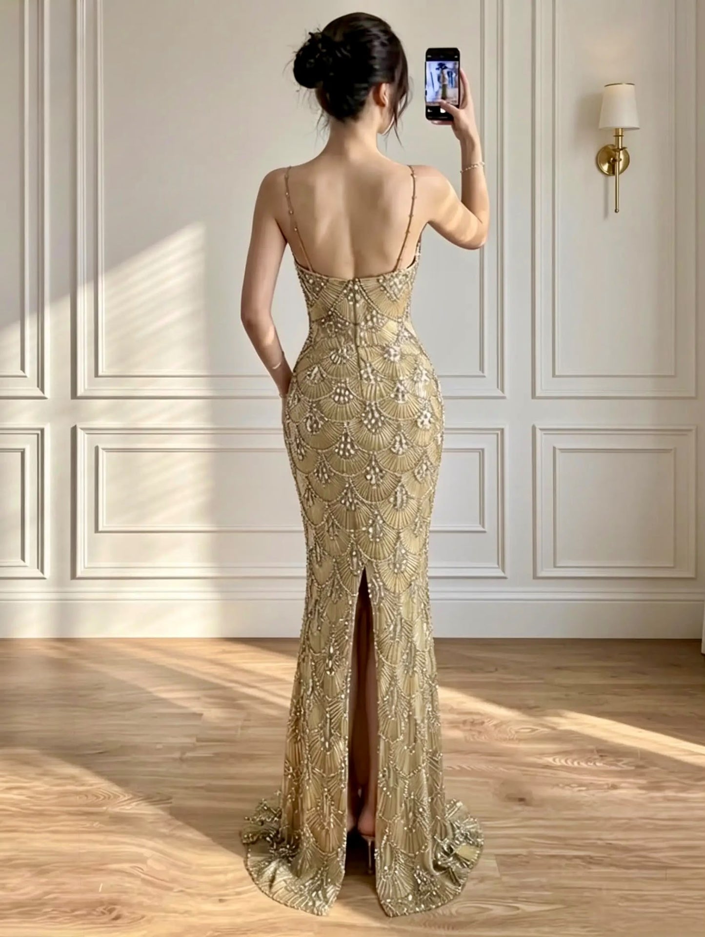 Aurora Luxe Gold Beaded Mermaid Gown - dressupaccessories