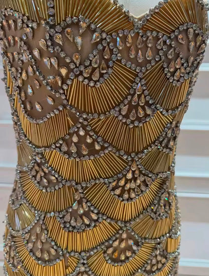 Aurora Luxe Gold Beaded Mermaid Gown - dressupaccessories