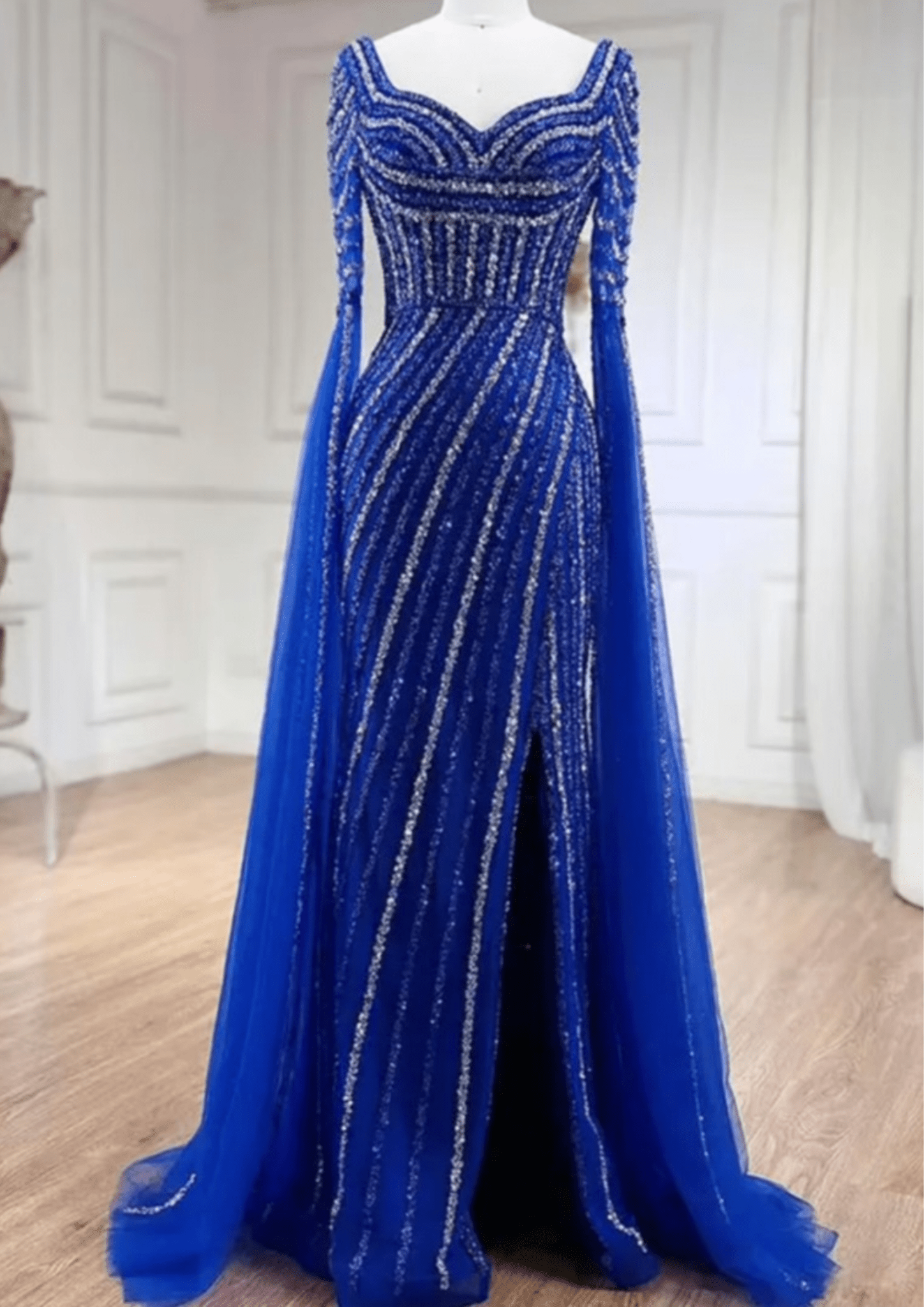 plain long evening dresses White Side Slit Maxi Dress - Long Sleeve Shoulder Pad Gown