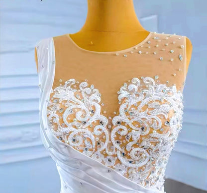 Bridal stone see through ruffle wedding dress - dressupaccessories