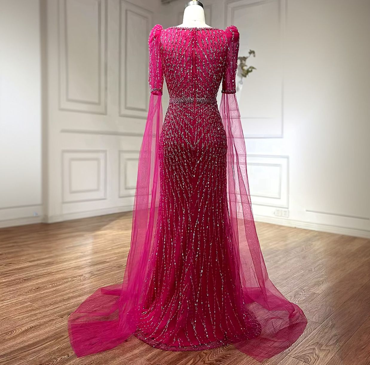 Cape drop sleeve stones beaded party dress - dressupaccessories