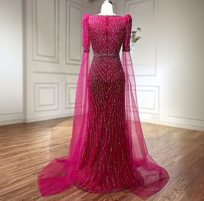 Cape drop sleeve stones beaded party dress - dressupaccessories