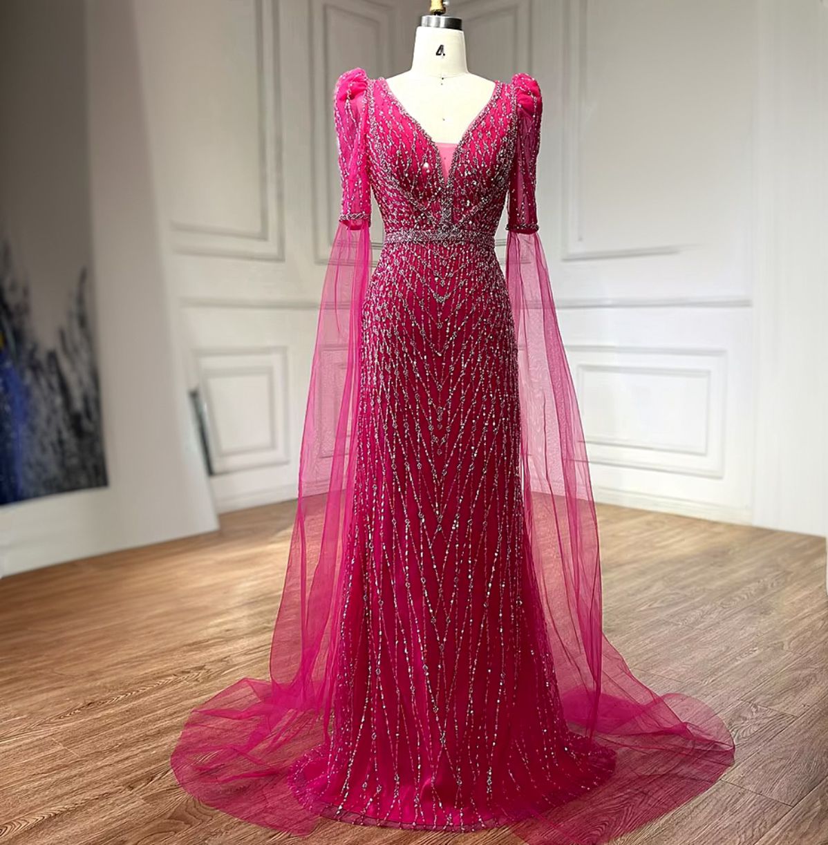 Cape drop sleeve stones beaded party dress - dressupaccessories