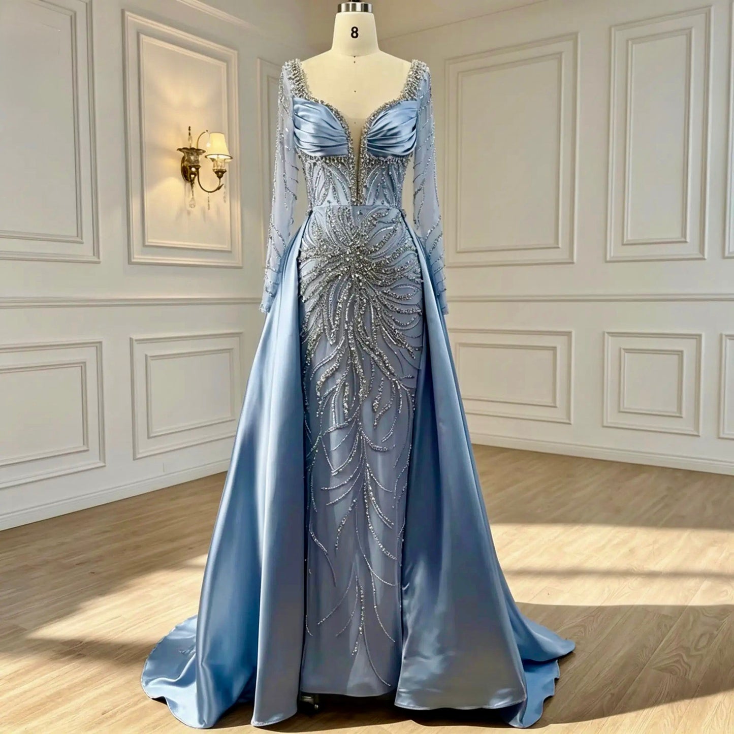 Crystal Embellished Cape Evening Gown - dressupaccessories