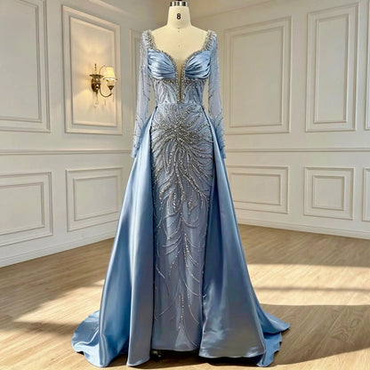 Crystal Embellished Cape Evening Gown - dressupaccessories