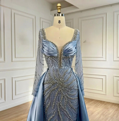 Crystal Embellished Cape Evening Gown - dressupaccessories