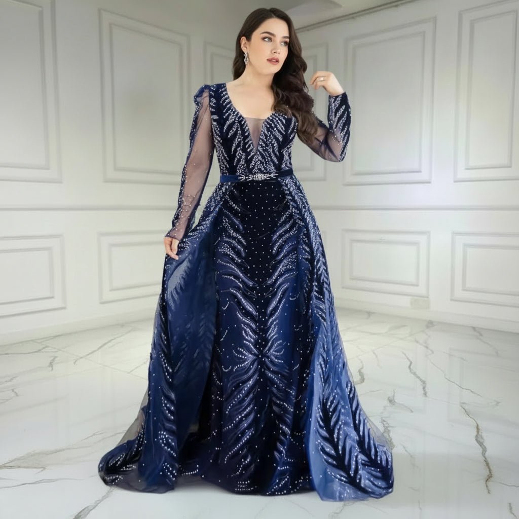 Customized Mermaid v - neck crystals maxi dress - dressupaccessoriesP0923S