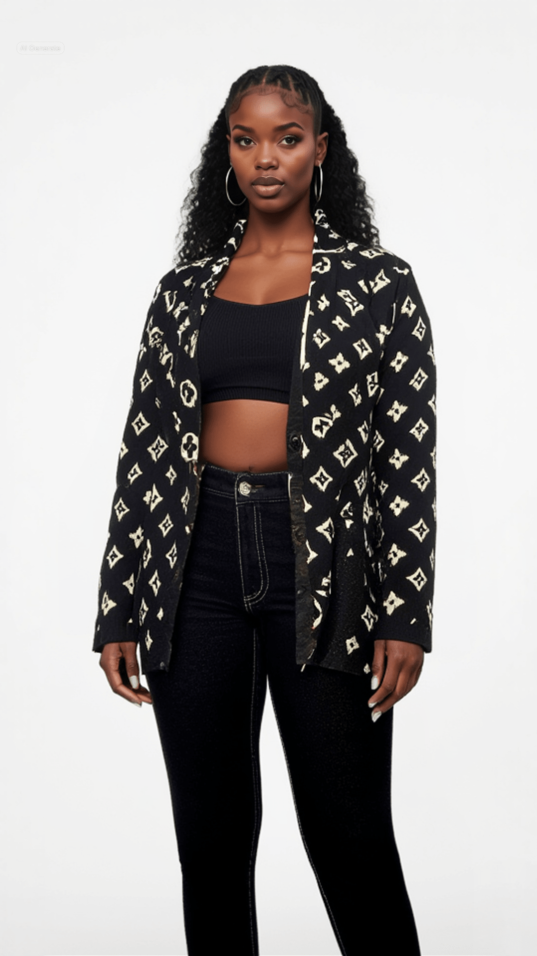 Elegantly knitted blazer with artistic shape and letter prints - dressupaccessories