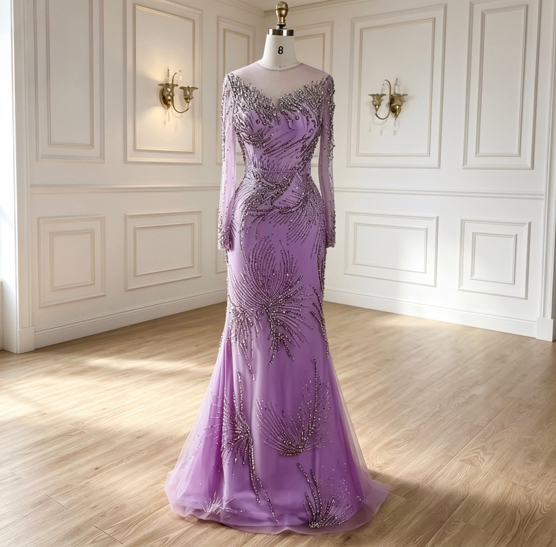 Embellished Lavender Mermaid Dress - dressupaccessories