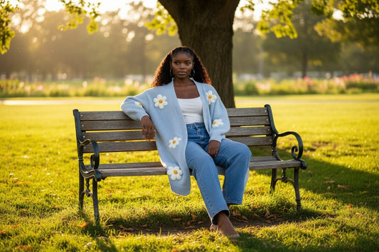 Floral Daisy Longline Knit Cardigan - dressupaccessories