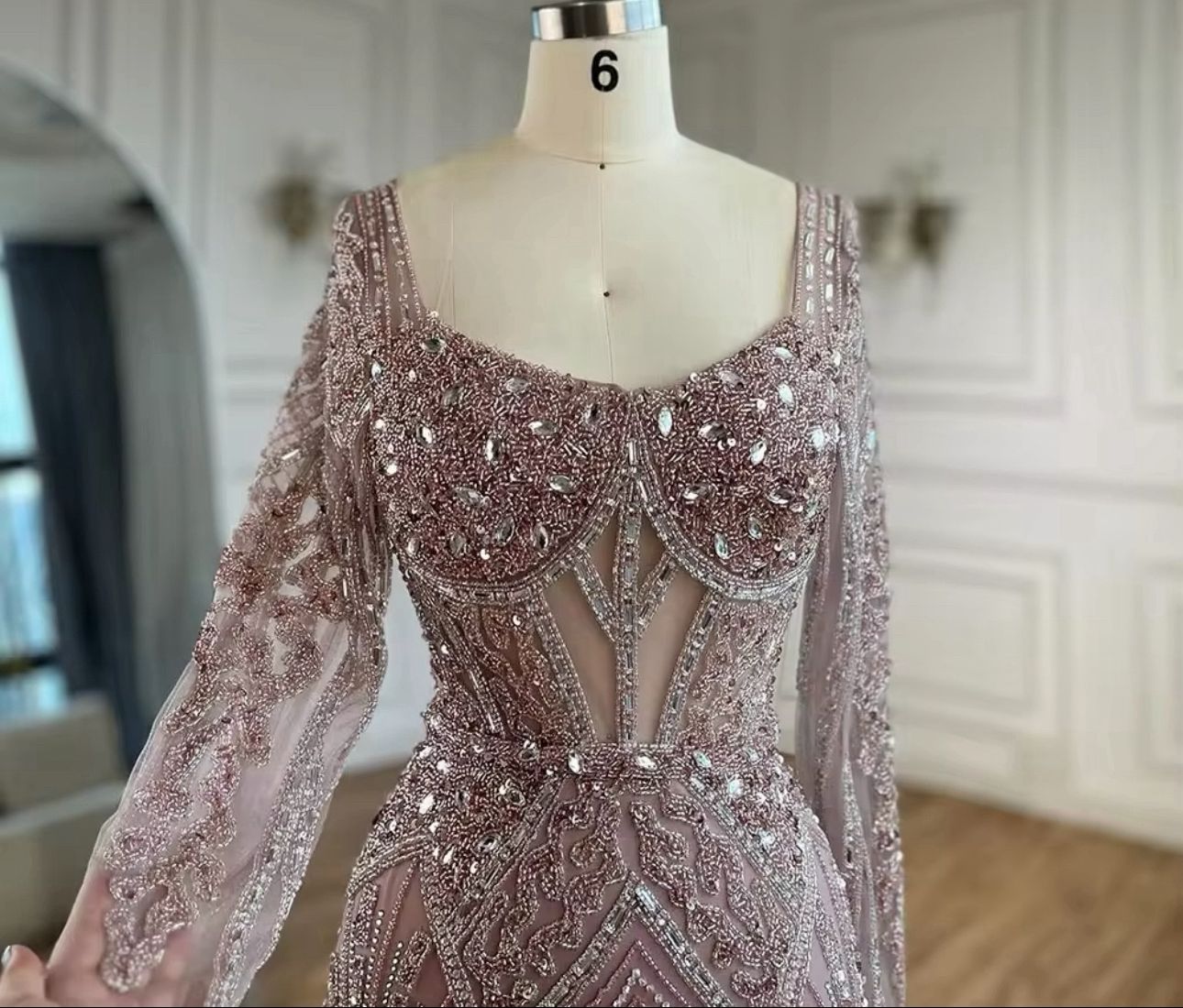 Front slit beaded embellished party dress - dressupaccessories