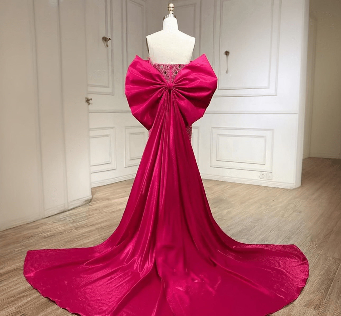 Fuchsia Crystal-Embellished Mermaid Evening Gown - dressupaccessories