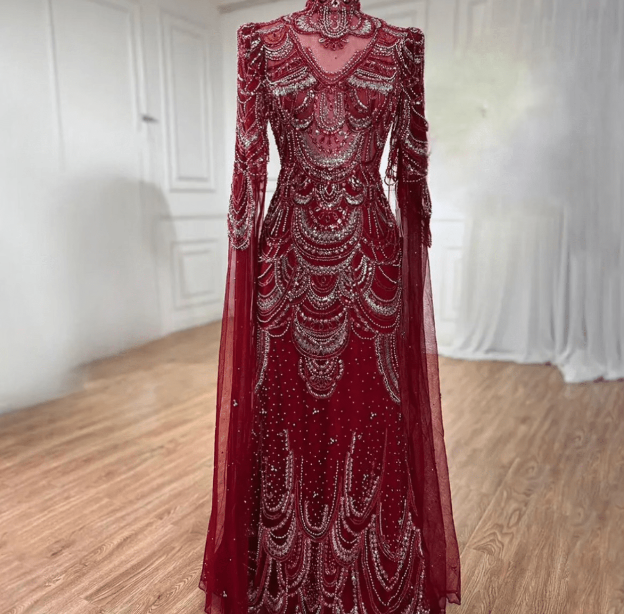 Full Front and Back full beaded drop sleeve dress - dressupaccessories
