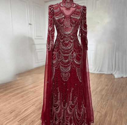 Full Front and Back full beaded drop sleeve dress - dressupaccessories