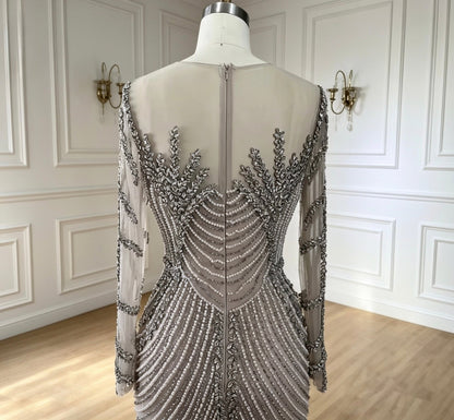 Glam Silver Nude Mermaid Dress with Crystal Beading - dressupaccessories