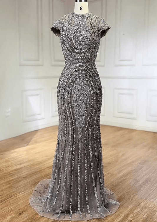Gray Nude Occasional Mermaid Dress - dressupaccessories